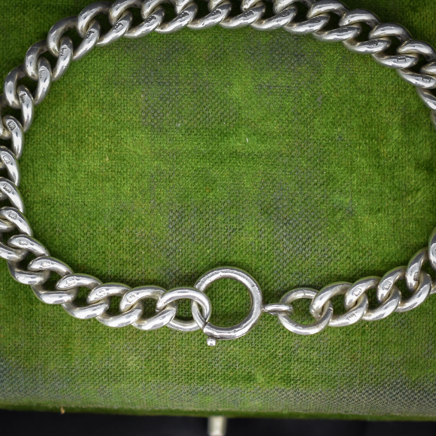 Antique Uniform Curb Sterling Silver Bracelet with Bolt ring | 8.25"