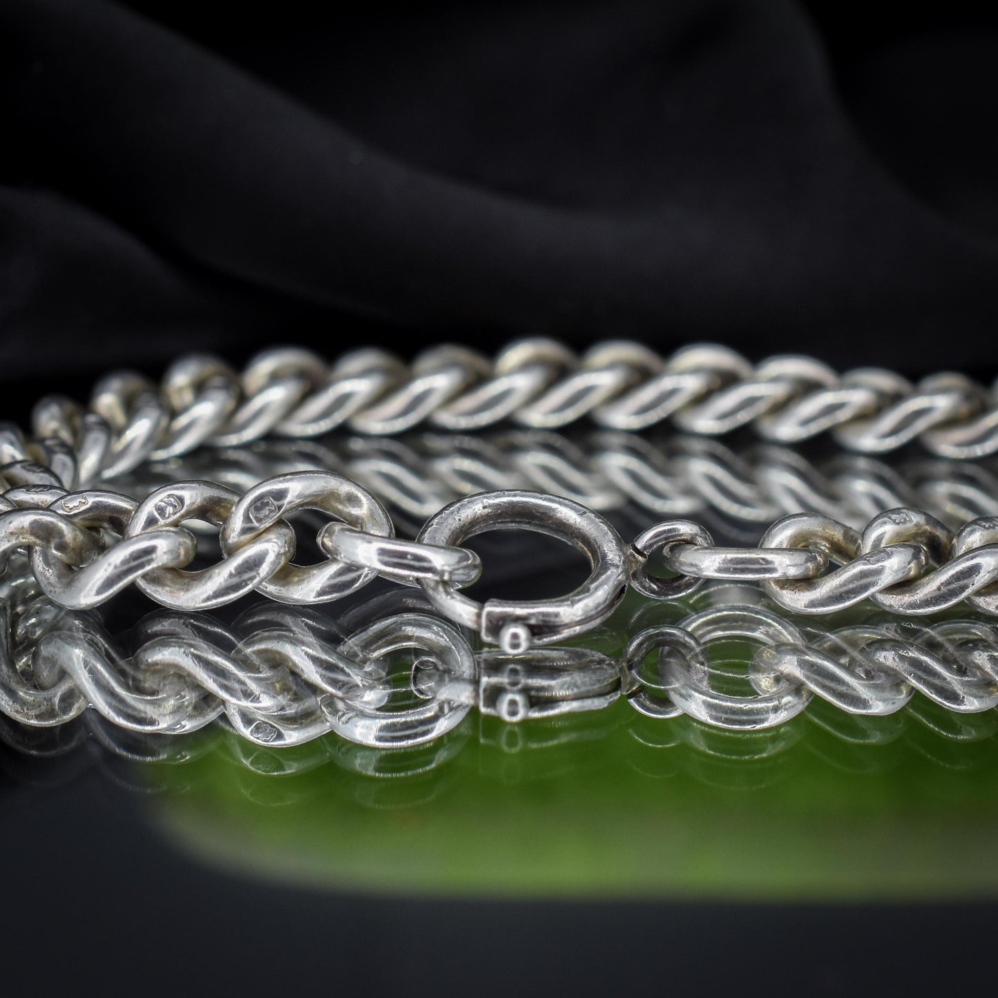 Antique Uniform Curb Sterling Silver Bracelet with Bolt ring | 8.25"