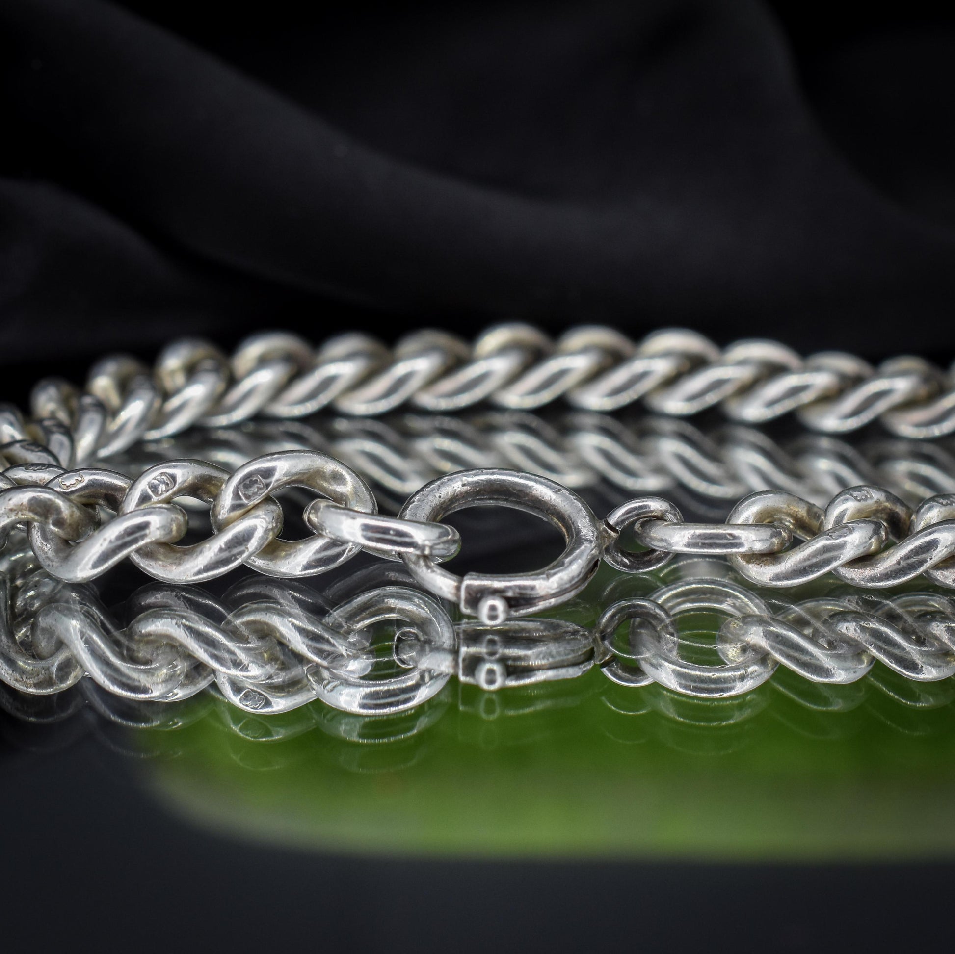 Antique Uniform Curb Sterling Silver Bracelet with Bolt ring | 8.25"