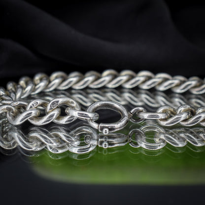 Antique Uniform Curb Sterling Silver Bracelet with Bolt ring | 8.25"