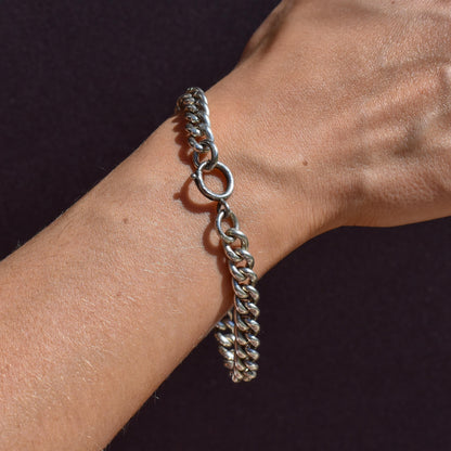 Antique Uniform Curb Sterling Silver Bracelet with Bolt ring | 8.25"