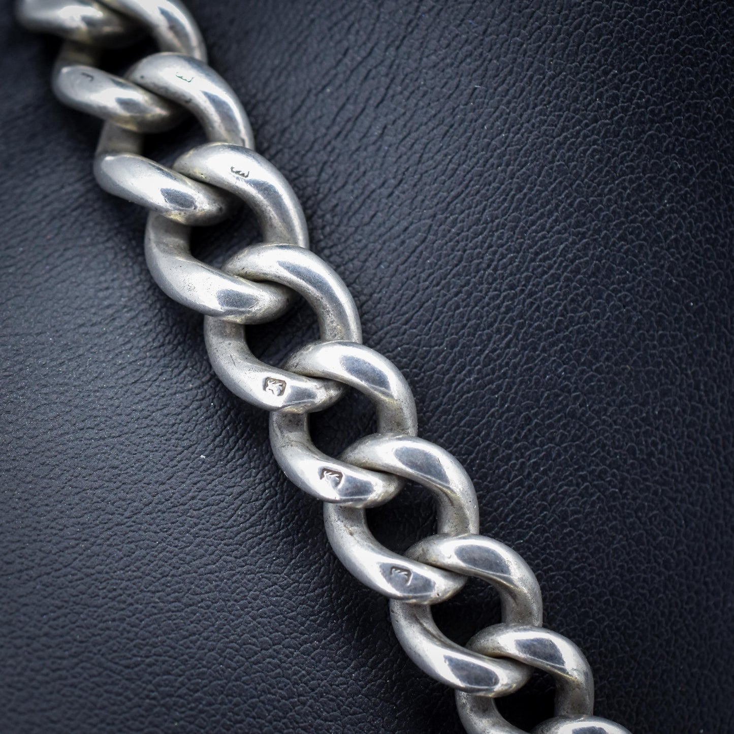Antique 99g Sterling Silver Chunky Curb Link Albert Watch Chain Necklace – 18"