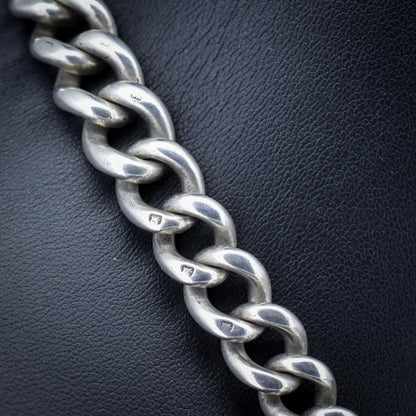 Antique 99g Sterling Silver Chunky Curb Link Albert Watch Chain Necklace – 18"