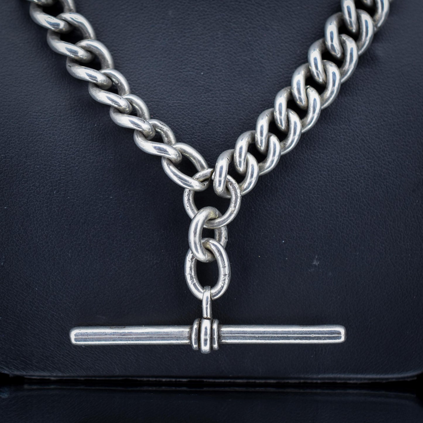 Antique 99g Sterling Silver Chunky Curb Link Albert Watch Chain Necklace – 18"