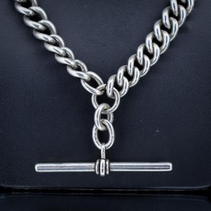Antique 99g Sterling Silver Chunky Curb Link Albert Watch Chain Necklace – 18"