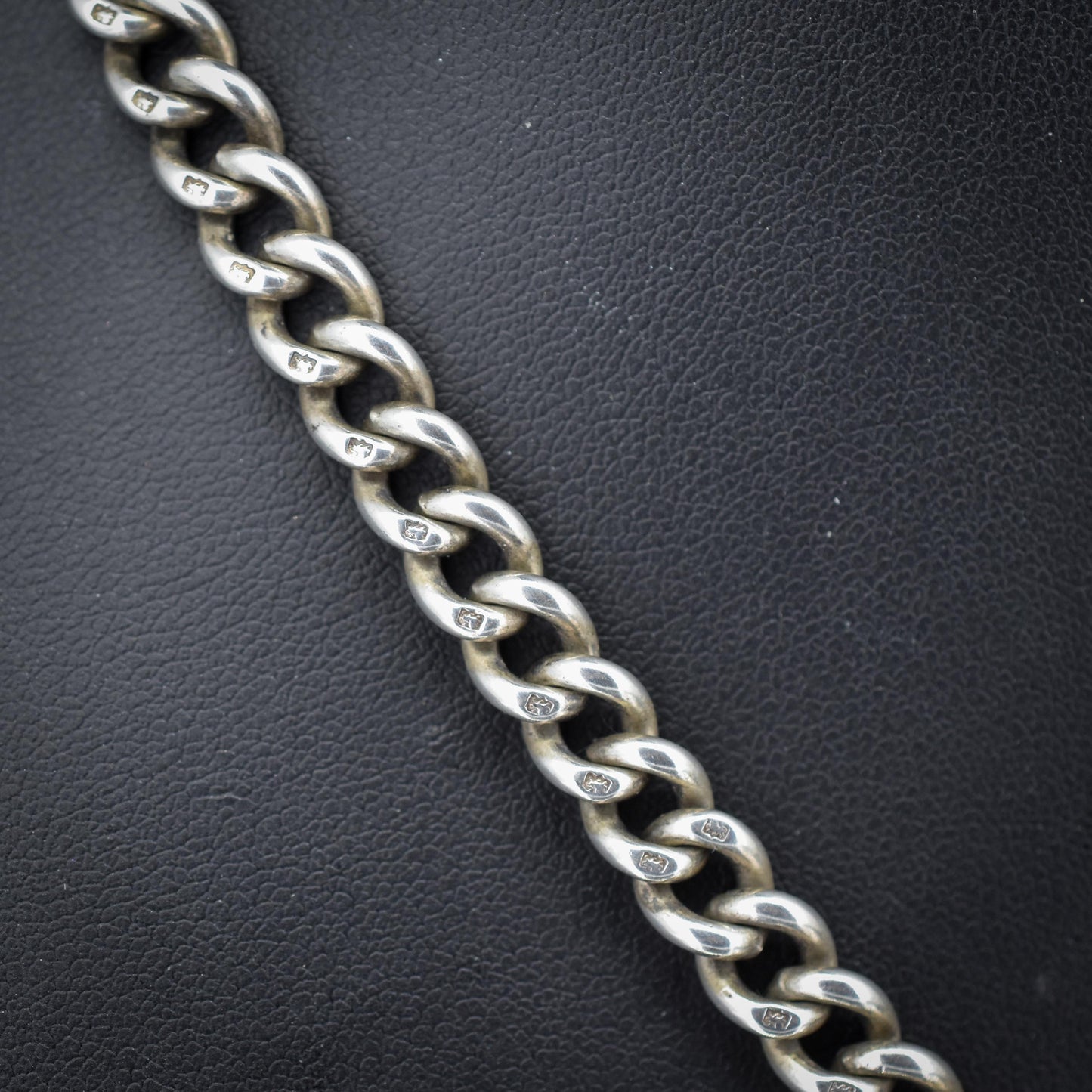 Antique 19" Sterling Silver Uniform Curb Link Double Albert Watch Chain