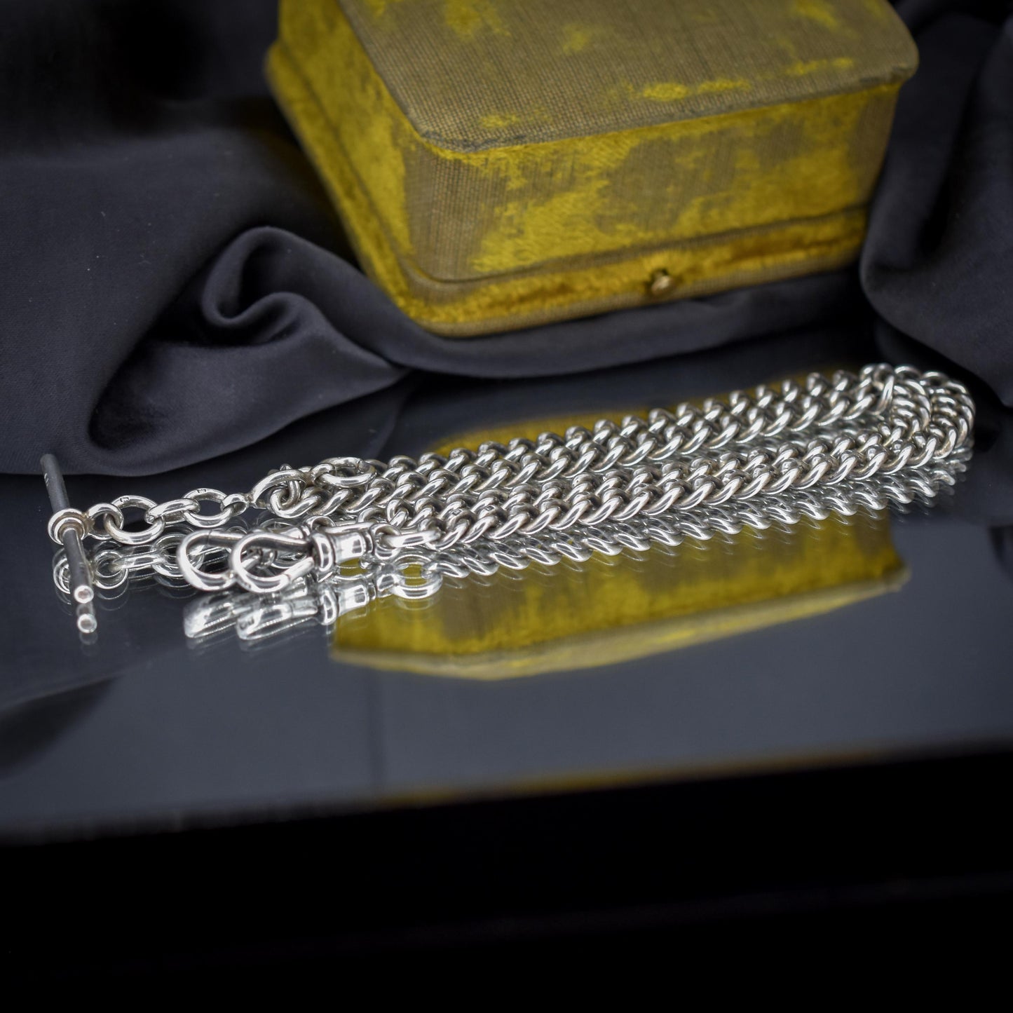 Antique 19" Sterling Silver Uniform Curb Link Double Albert Watch Chain