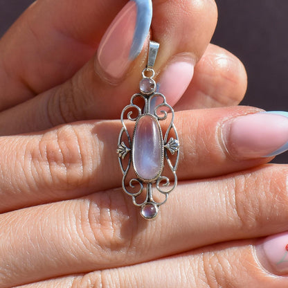 Antique Moonstone Sterling Silver Drop Pendant