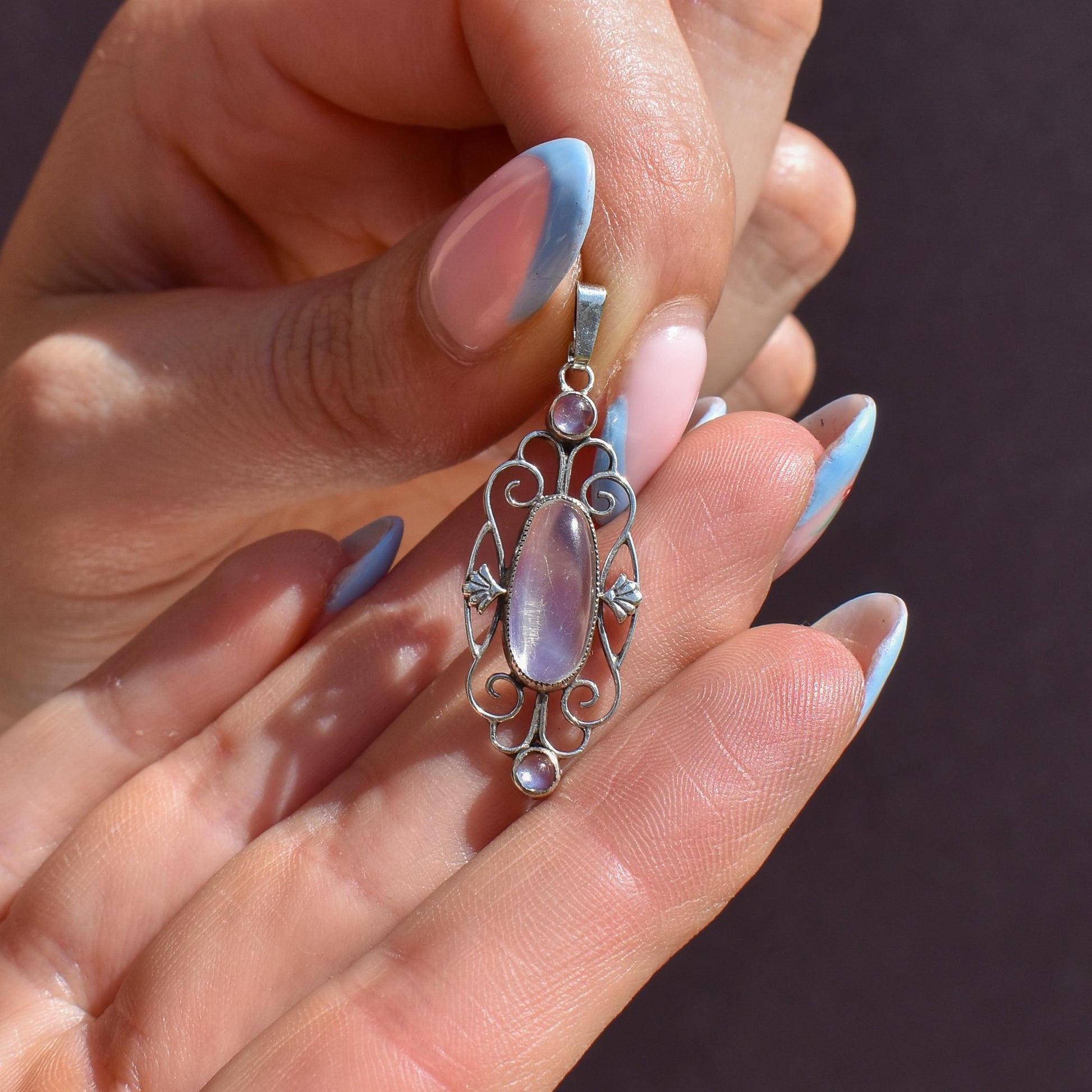 Antique Moonstone Sterling Silver Drop Pendant