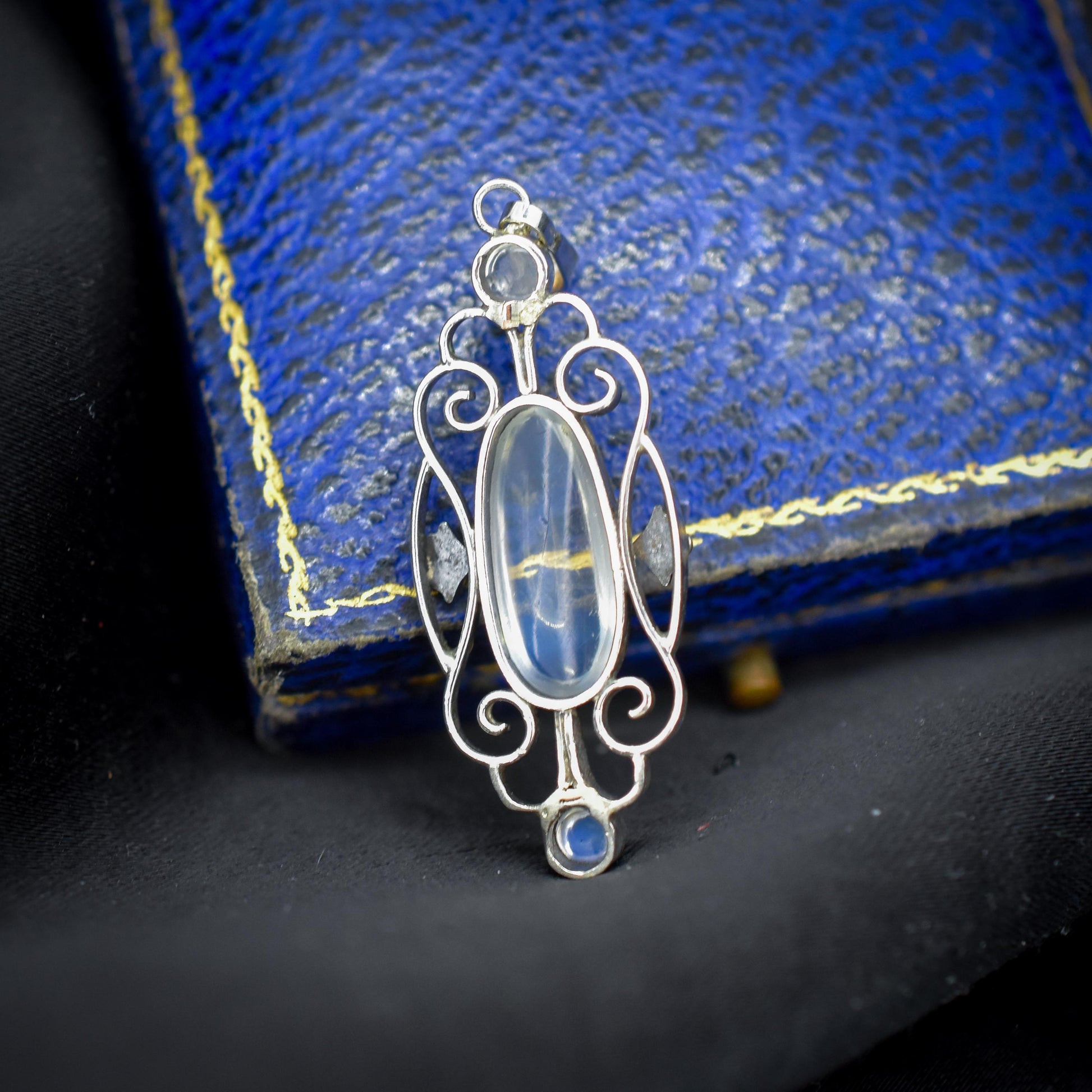 Antique Moonstone Sterling Silver Drop Pendant