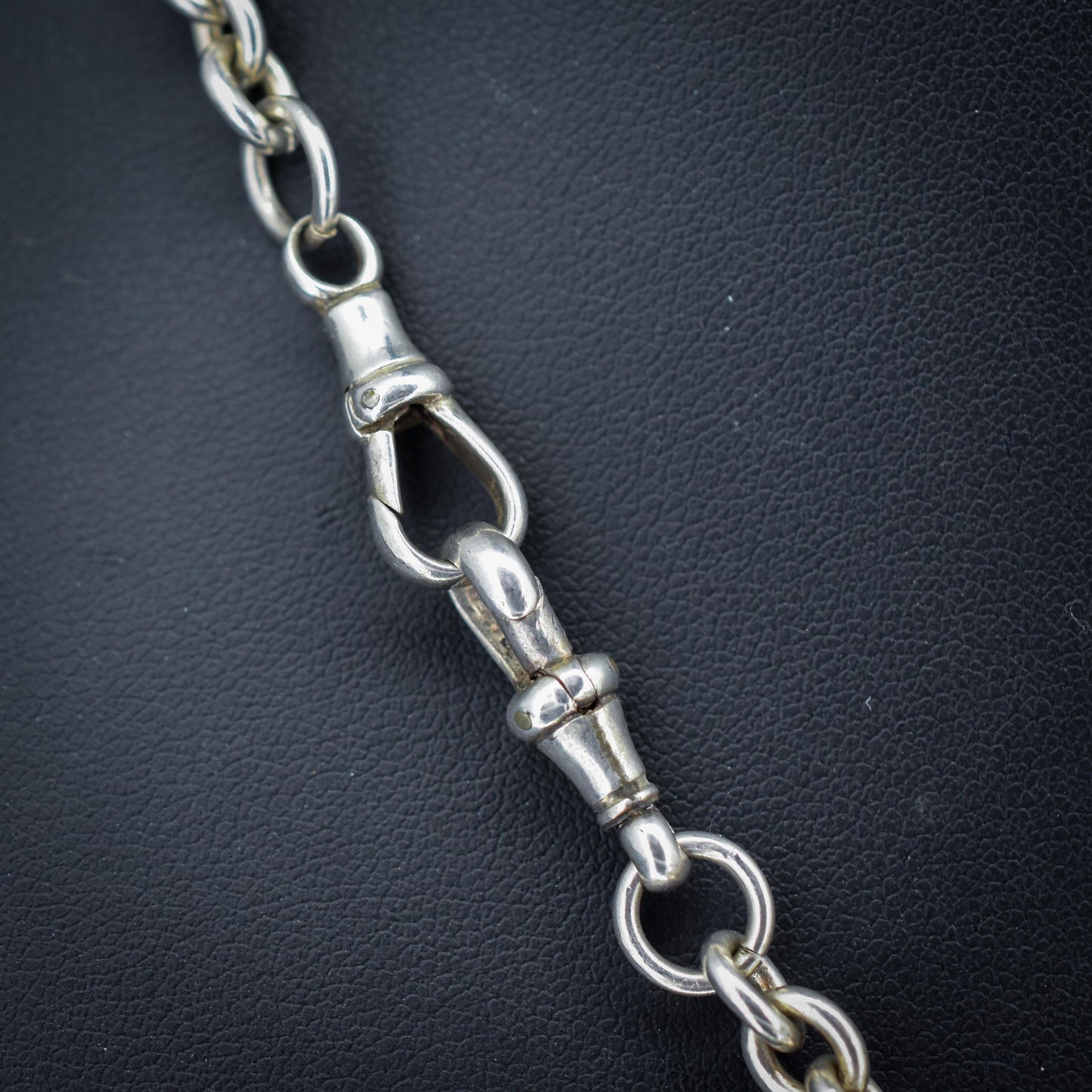 Vintage Sterling Silver Oval Cable Link Watch Chain Necklace with T-Bar and Dog Clips – 16.5"
