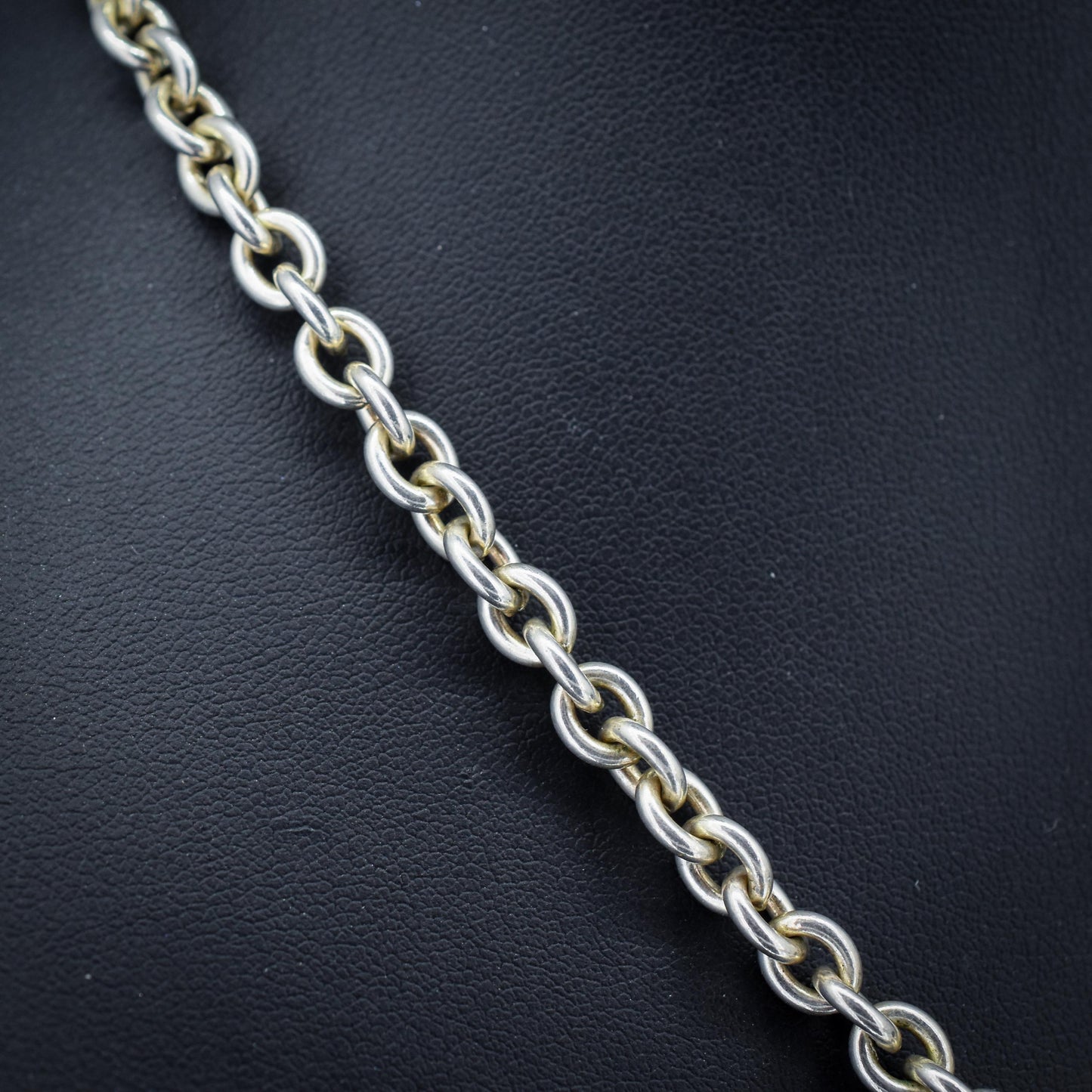 Vintage Sterling Silver Oval Cable Link Watch Chain Necklace with T-Bar and Dog Clips – 16.5"