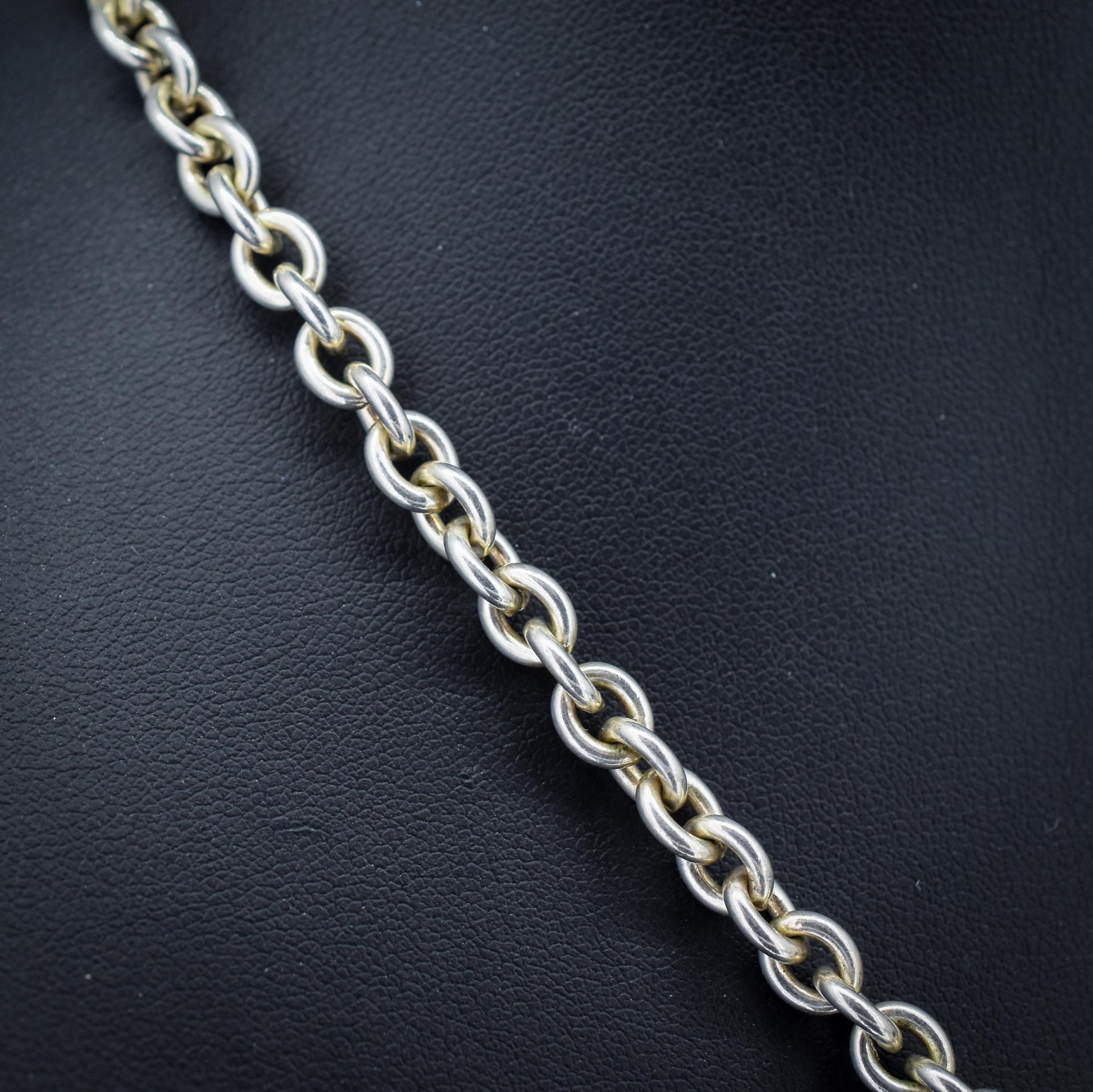 Vintage Sterling Silver Oval Cable Link Watch Chain Necklace with T-Bar and Dog Clips – 16.5"