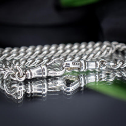 Antique '1919' Sterling Silver Uniform Curb Link Albert Watch Chain Necklace – 15.25"