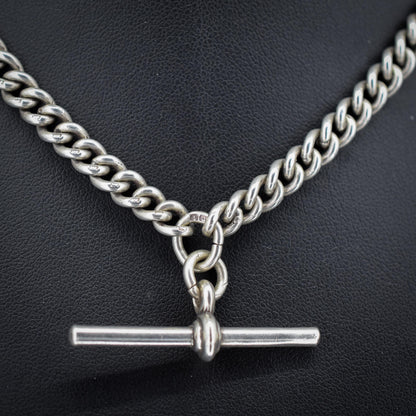 Antique '1919' Sterling Silver Uniform Curb Link Albert Watch Chain Necklace – 15.25"