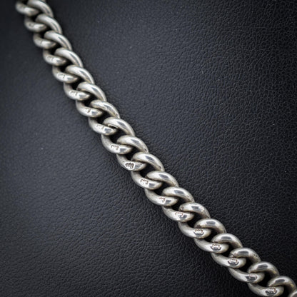 Antique '1919' Sterling Silver Uniform Curb Link Albert Watch Chain Necklace – 15.25"