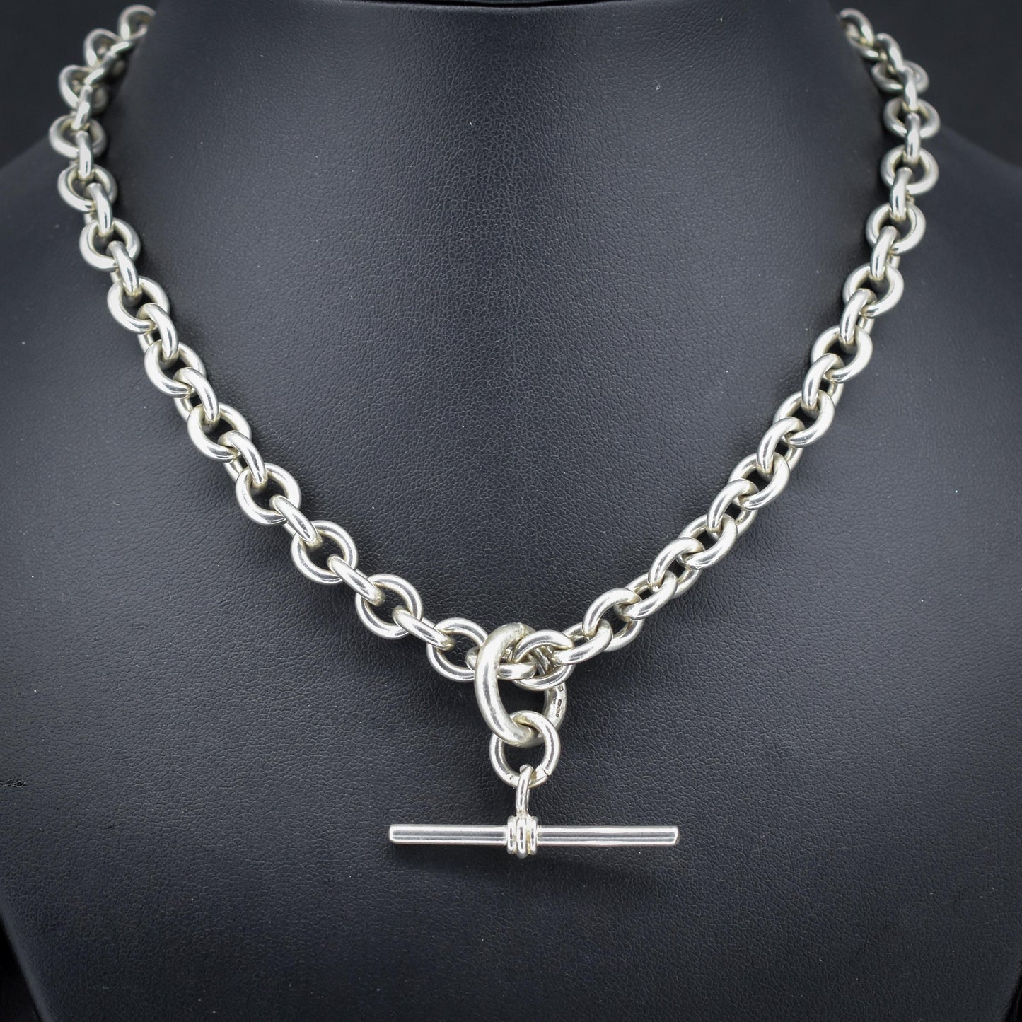 Vintage Sterling Silver Cable Link Watch Chain Necklace with T-Bar and Dog Clips – 15.5"