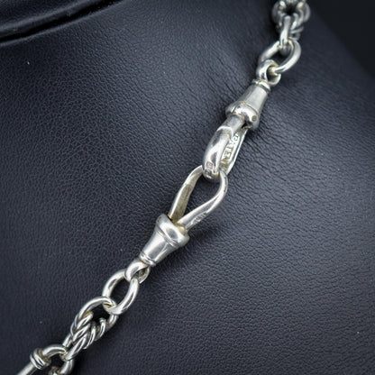 Antique '1902' Sterling Silver Trombone and Love Knot Albert Chain Necklace | 15.5"