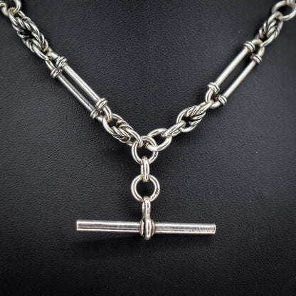 Antique '1902' Sterling Silver Trombone and Love Knot Albert Chain Necklace | 15.5"