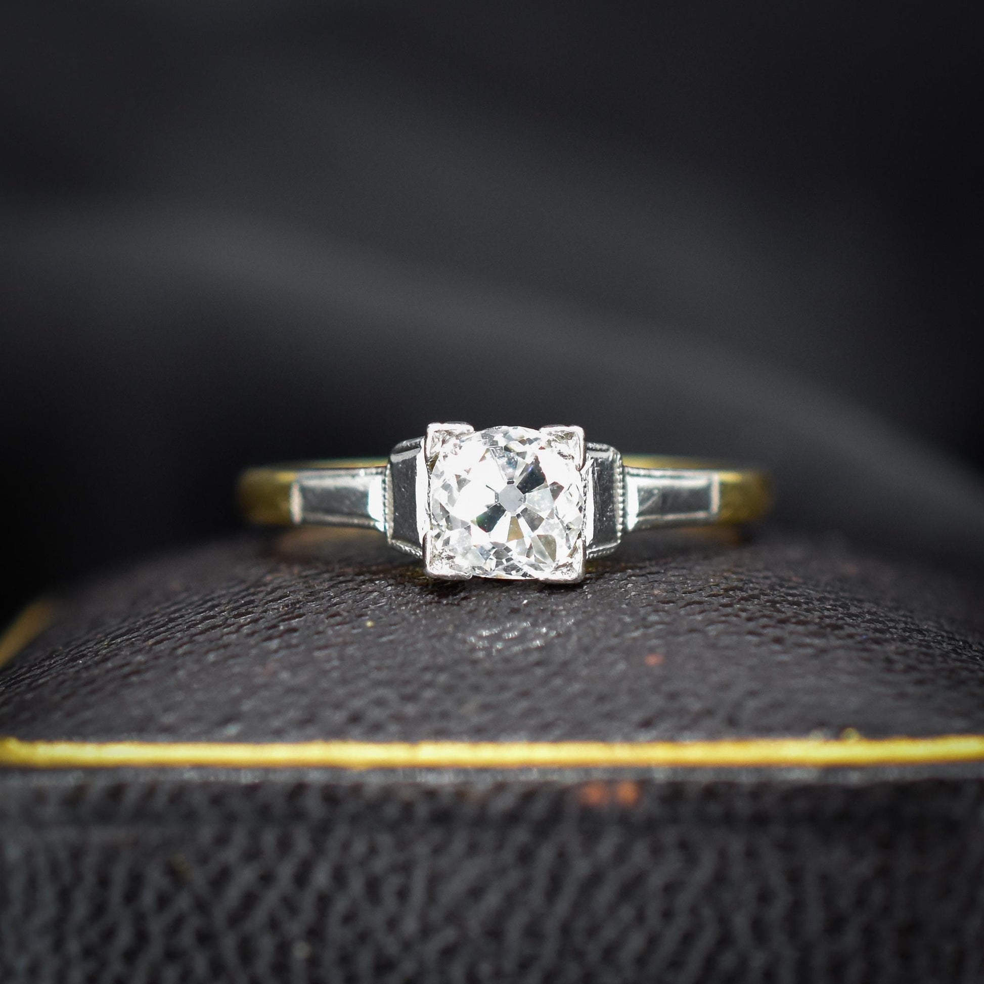 Art Deco 0.52ct Old Cut Diamond Square Solitaire 18ct Gold Engagement Ring