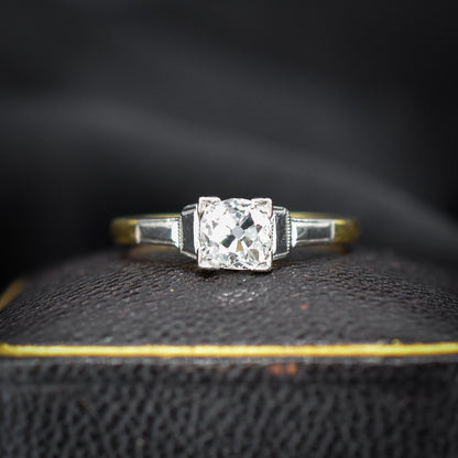 Art Deco 0.52ct Old Cut Diamond Square Solitaire 18ct Gold Engagement Ring
