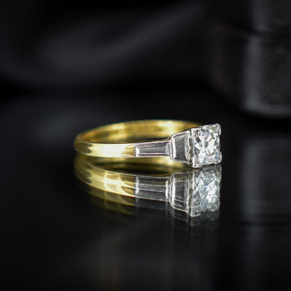 Art Deco 0.52ct Old Cut Diamond Square Solitaire 18ct Gold Engagement Ring