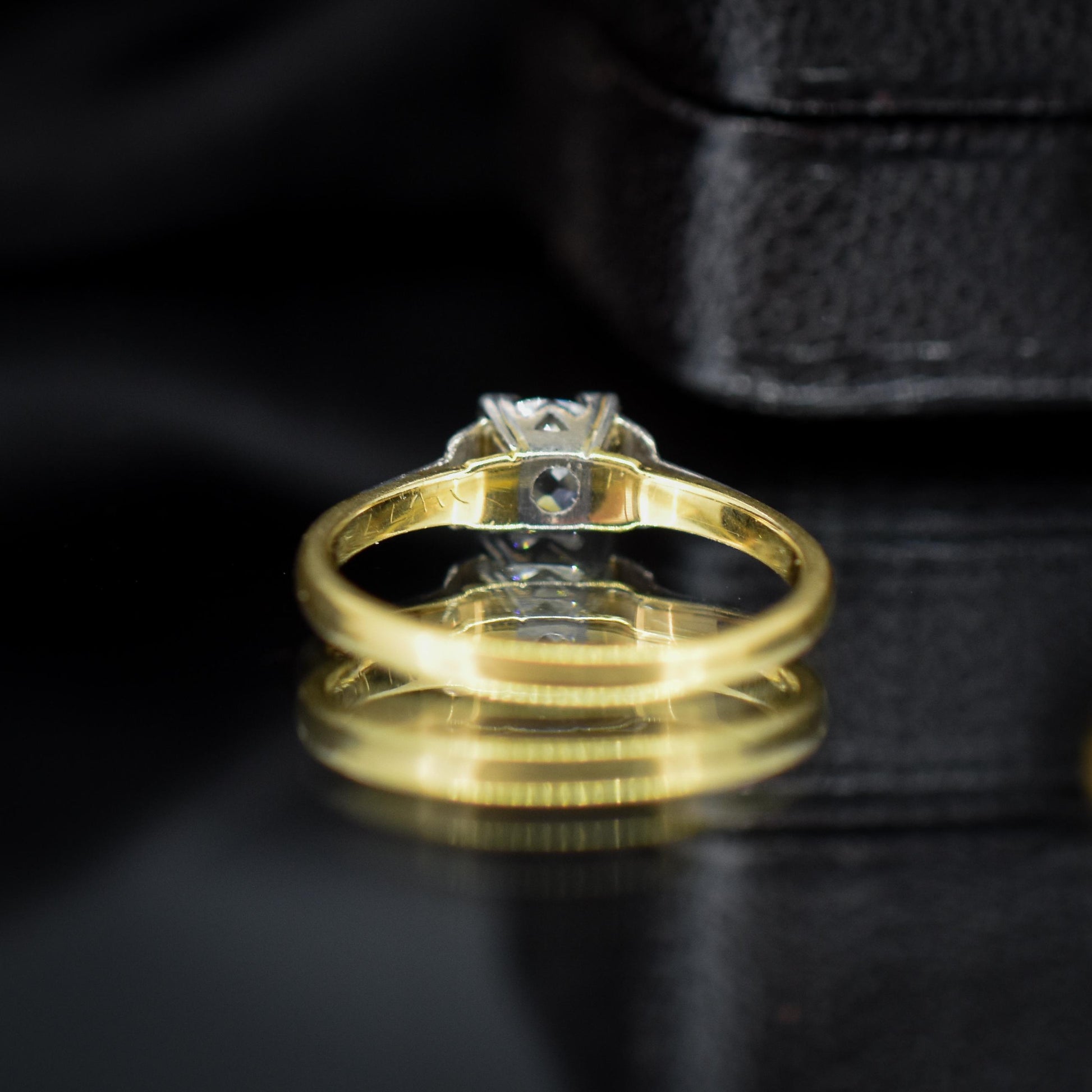 Art Deco 0.52ct Old Cut Diamond Square Solitaire 18ct Gold Engagement Ring