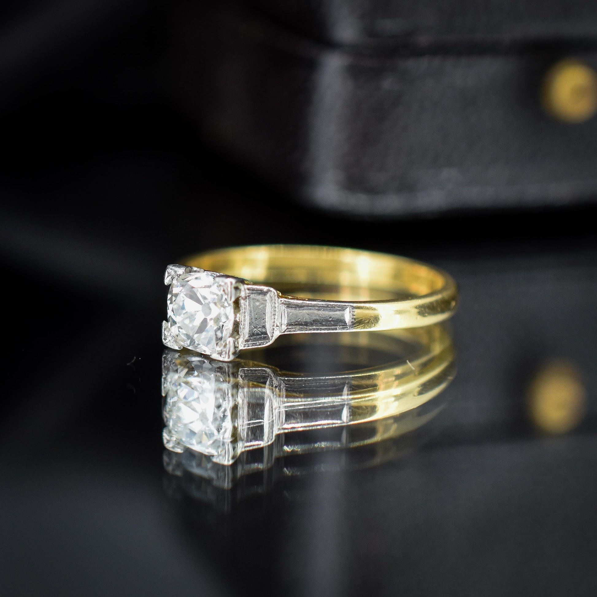 Art Deco 0.52ct Old Cut Diamond Square Solitaire 18ct Gold Engagement Ring