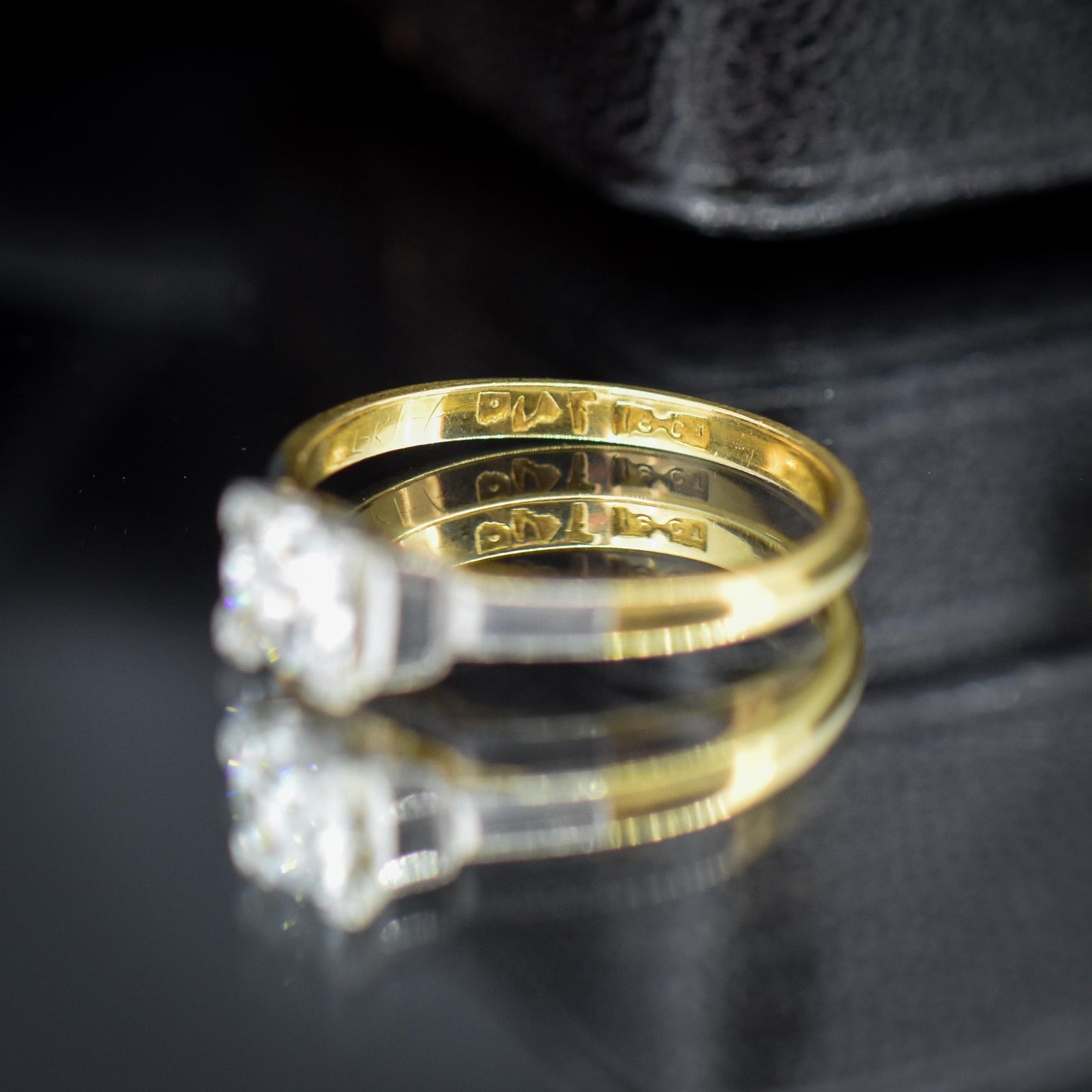 Art Deco 0.52ct Old Cut Diamond Square Solitaire 18ct Gold Engagement Ring