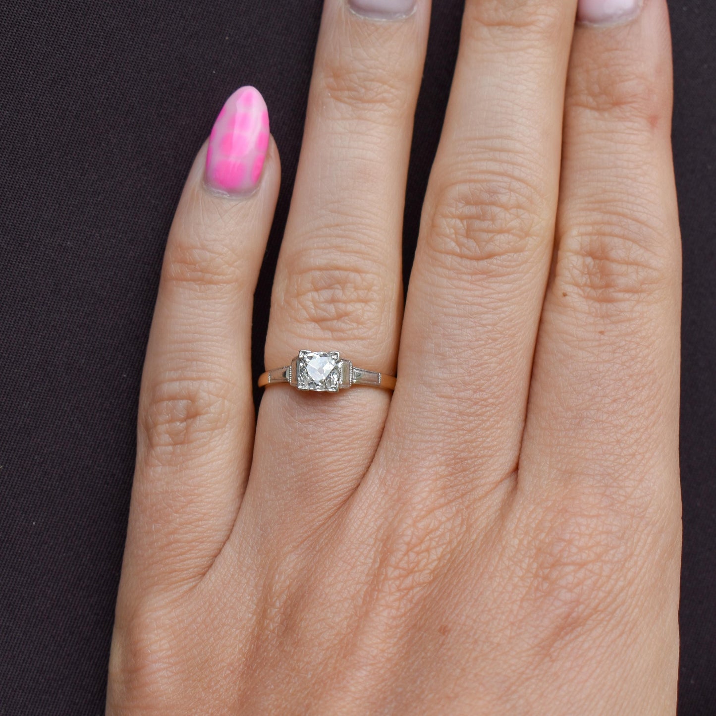 Art Deco 0.52ct Old Cut Diamond Square Solitaire 18ct Gold Engagement Ring
