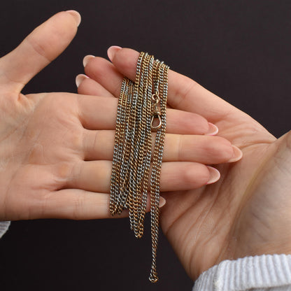 Antique Multi Tone Curb Long Guard Chain Necklace with Dog Clip | 62" length