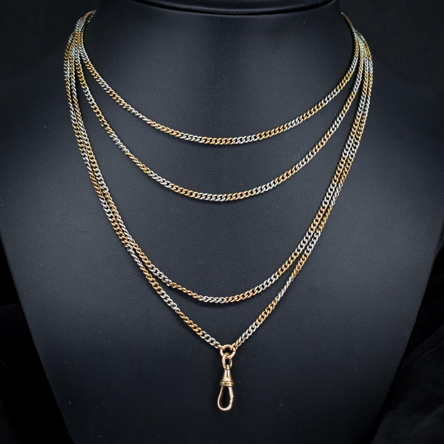 Antique Multi Tone Curb Long Guard Chain Necklace with Dog Clip | 62" length