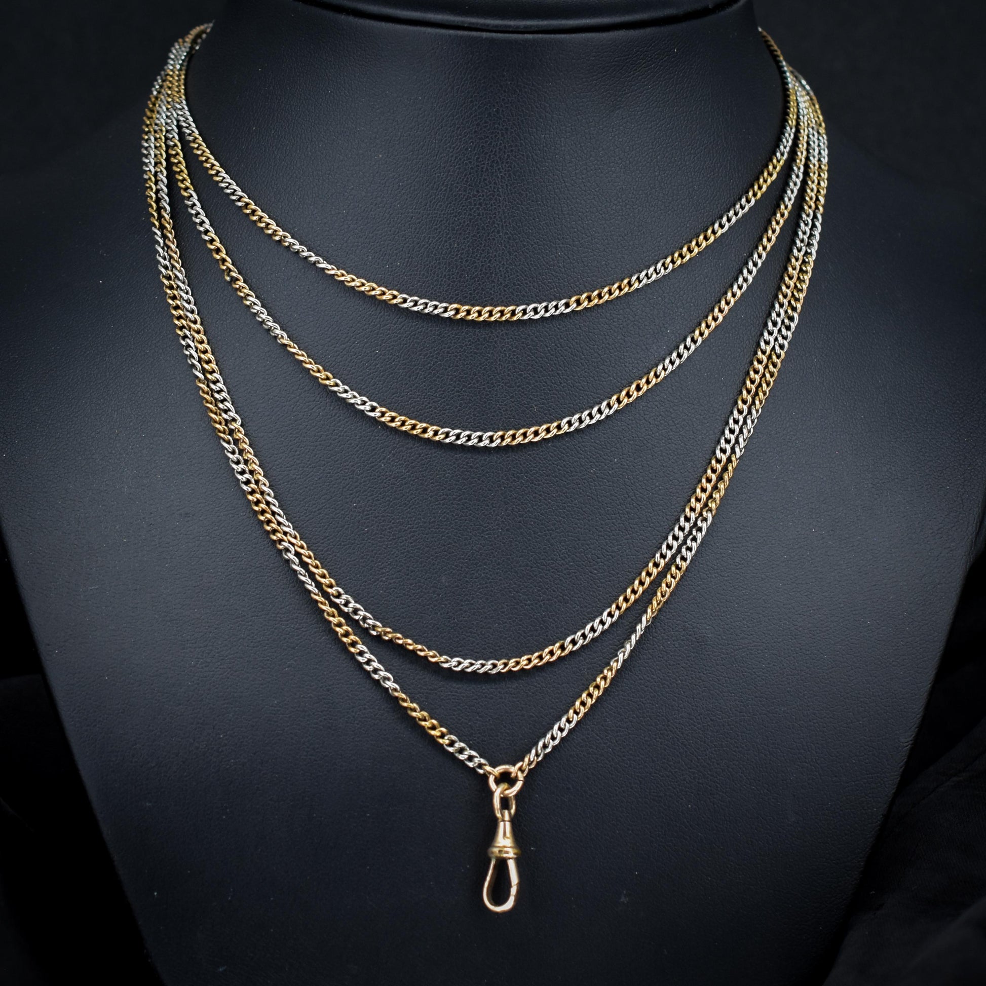Antique Multi Tone Curb Long Guard Chain Necklace with Dog Clip | 62" length