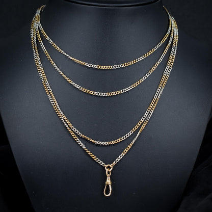 Antique Multi Tone Curb Long Guard Chain Necklace with Dog Clip | 62" length