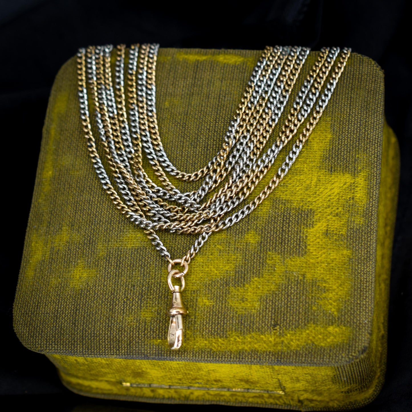 Antique Multi Tone Curb Long Guard Chain Necklace with Dog Clip | 62" length