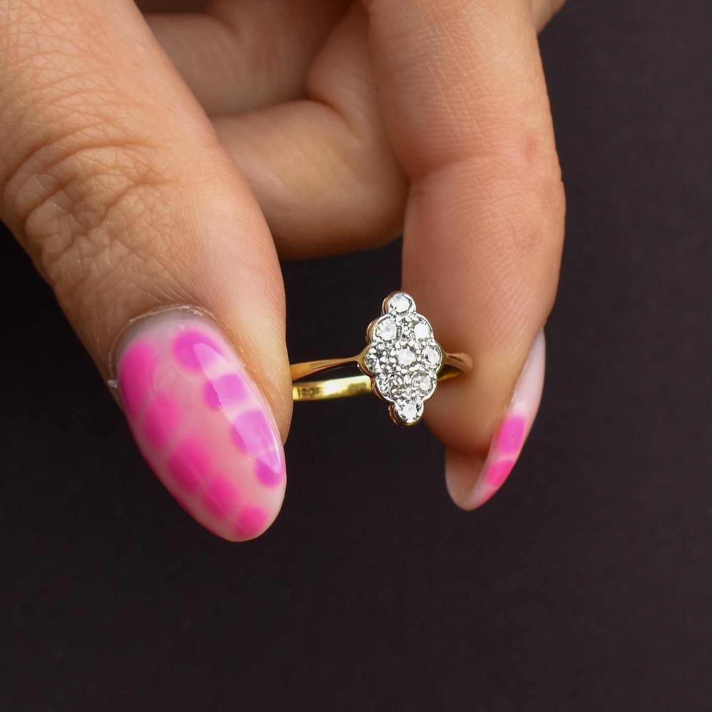 Antique Diamond Navette 18ct Gold and Platinum Ring