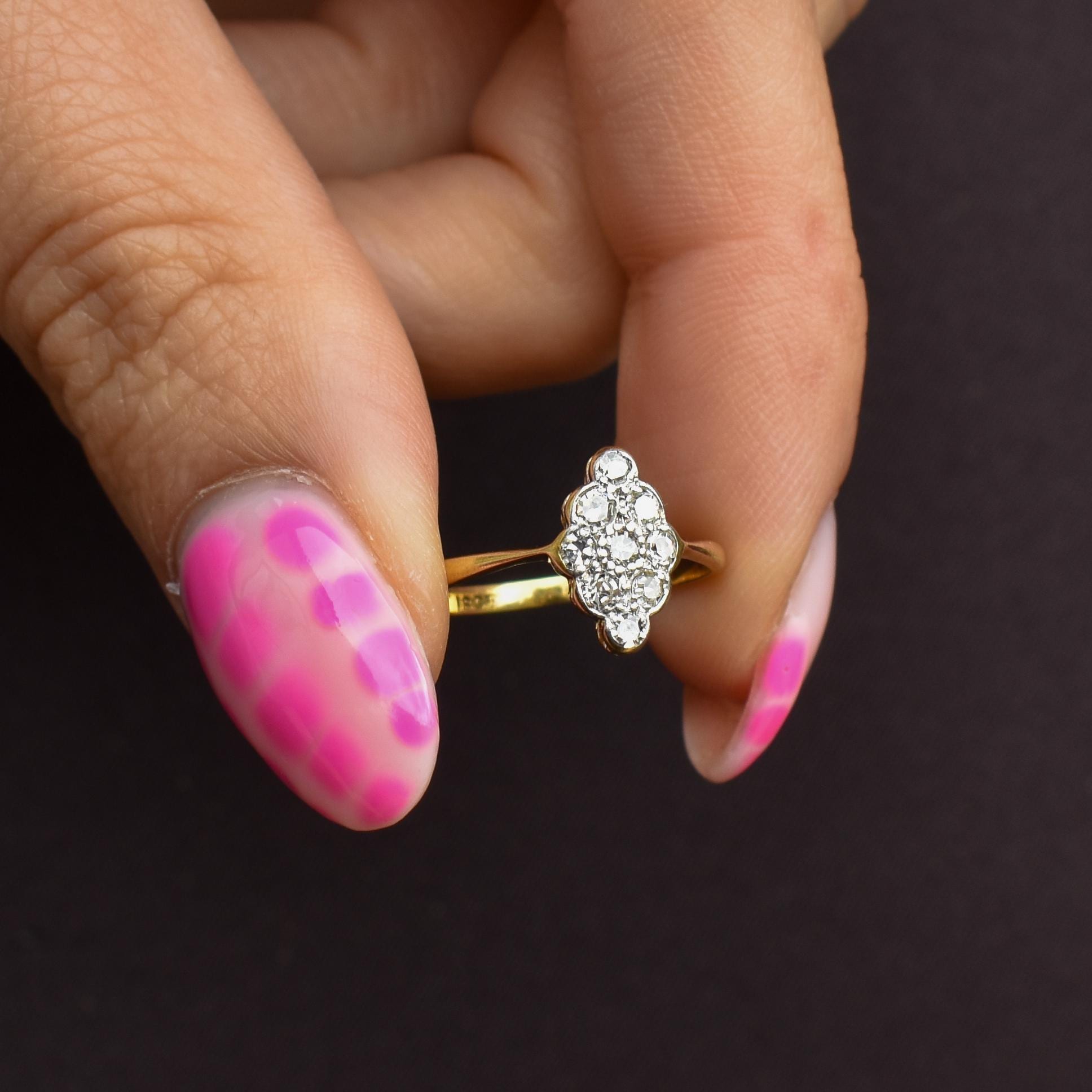 Antique Diamond Navette 18ct Gold and Platinum Ring