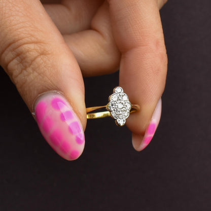 Antique Diamond Navette 18ct Gold and Platinum Ring