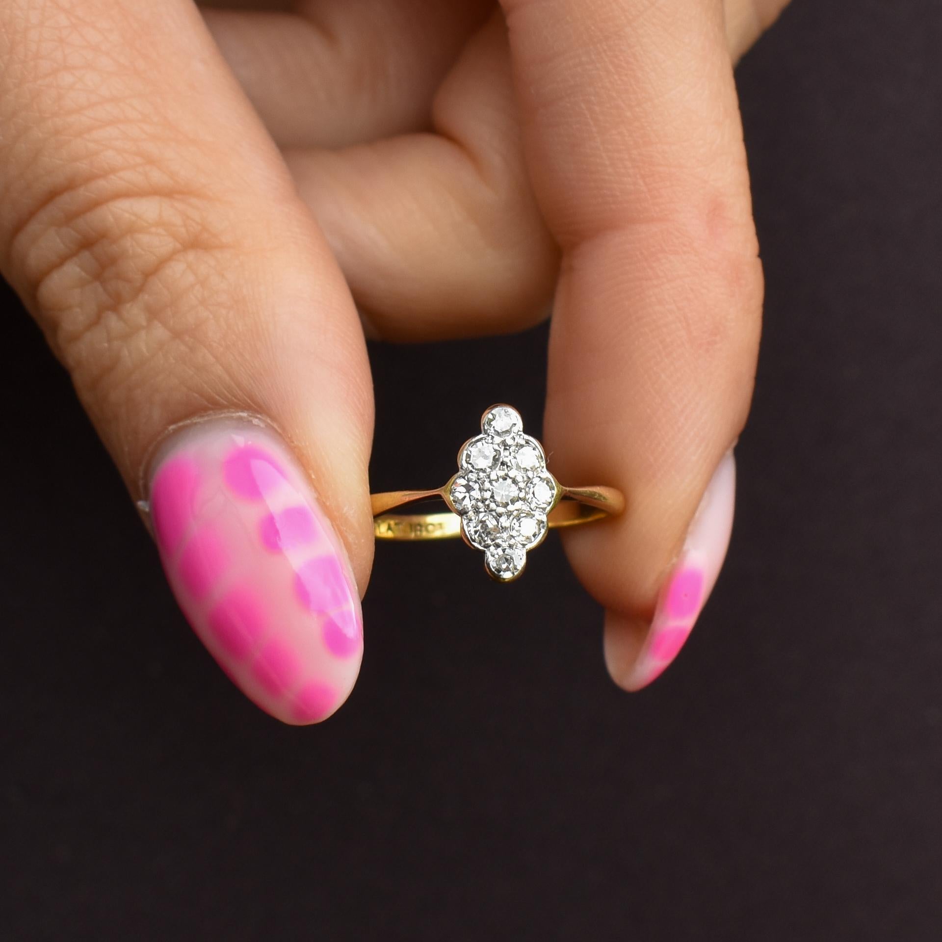 Antique Diamond Navette 18ct Gold and Platinum Ring