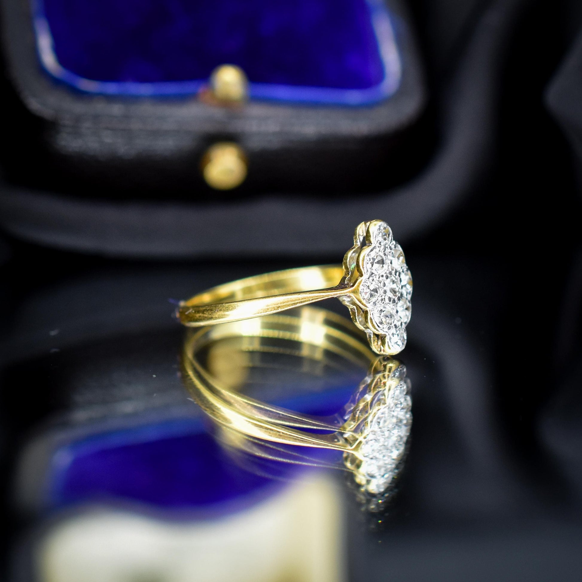 Antique Diamond Navette 18ct Gold and Platinum Ring