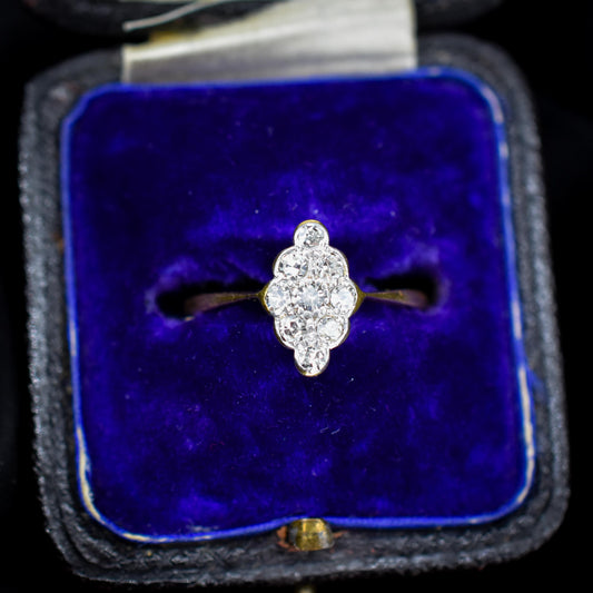 Antique Diamond Navette 18ct Gold and Platinum Ring