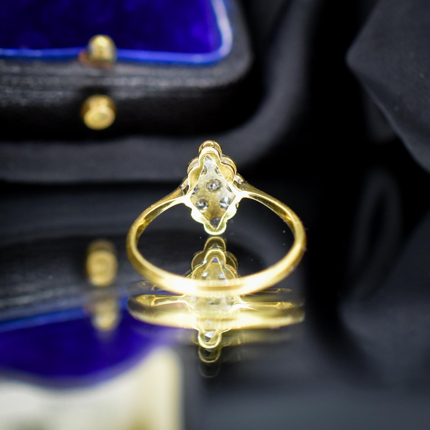 Antique Diamond Navette 18ct Gold and Platinum Ring