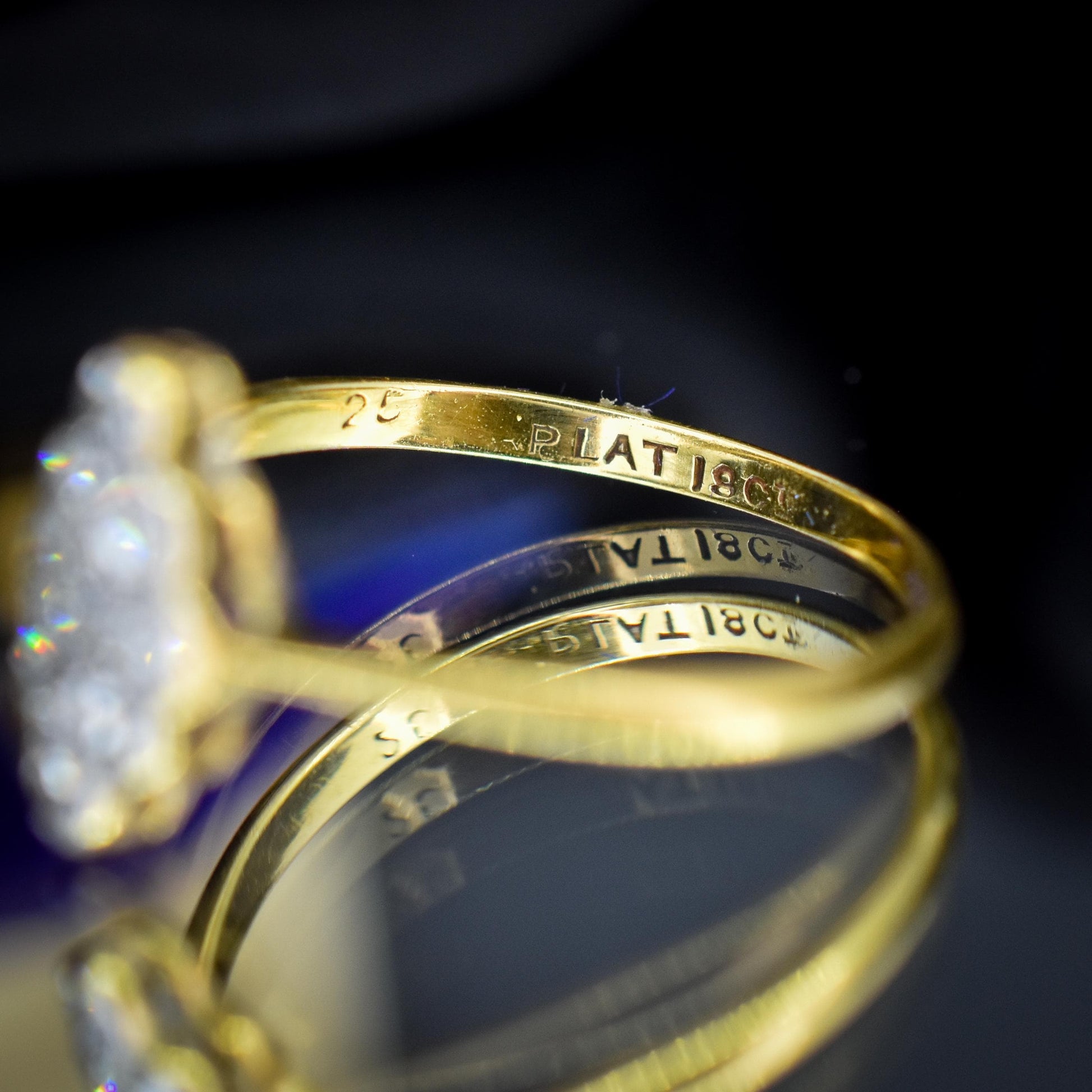 Antique Diamond Navette 18ct Gold and Platinum Ring