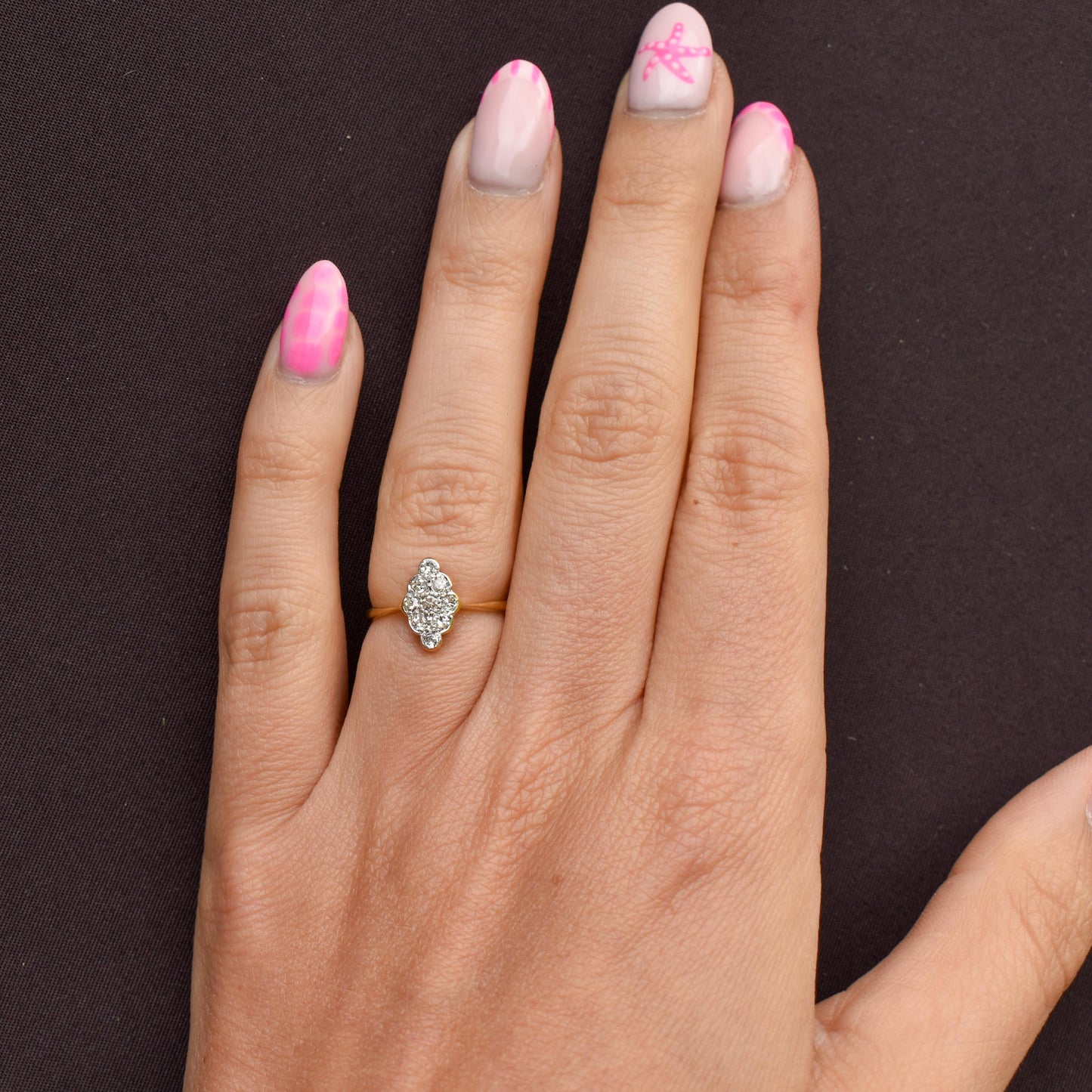 Antique Diamond Navette 18ct Gold and Platinum Ring