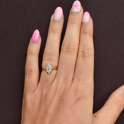 Antique Diamond Navette 18ct Gold and Platinum Ring