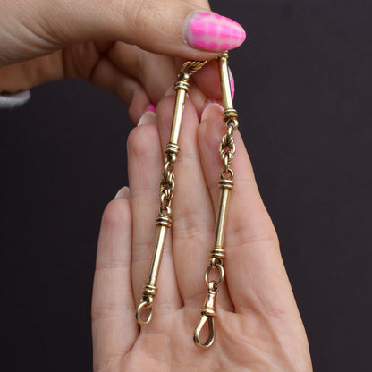 Antique 9ct Gold Tubular Bar and Love Knot Link Bracelet with Dog Clip 8"