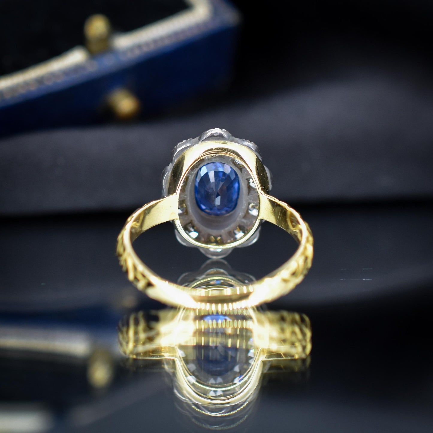 0.88ct Blue Sapphire and Diamond Oval Cluster 18ct Gold Ring