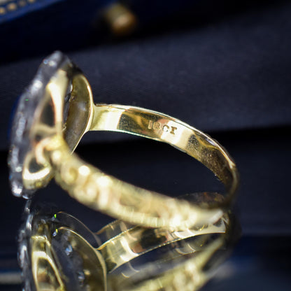 0.88ct Blue Sapphire and Diamond Oval Cluster 18ct Gold Ring