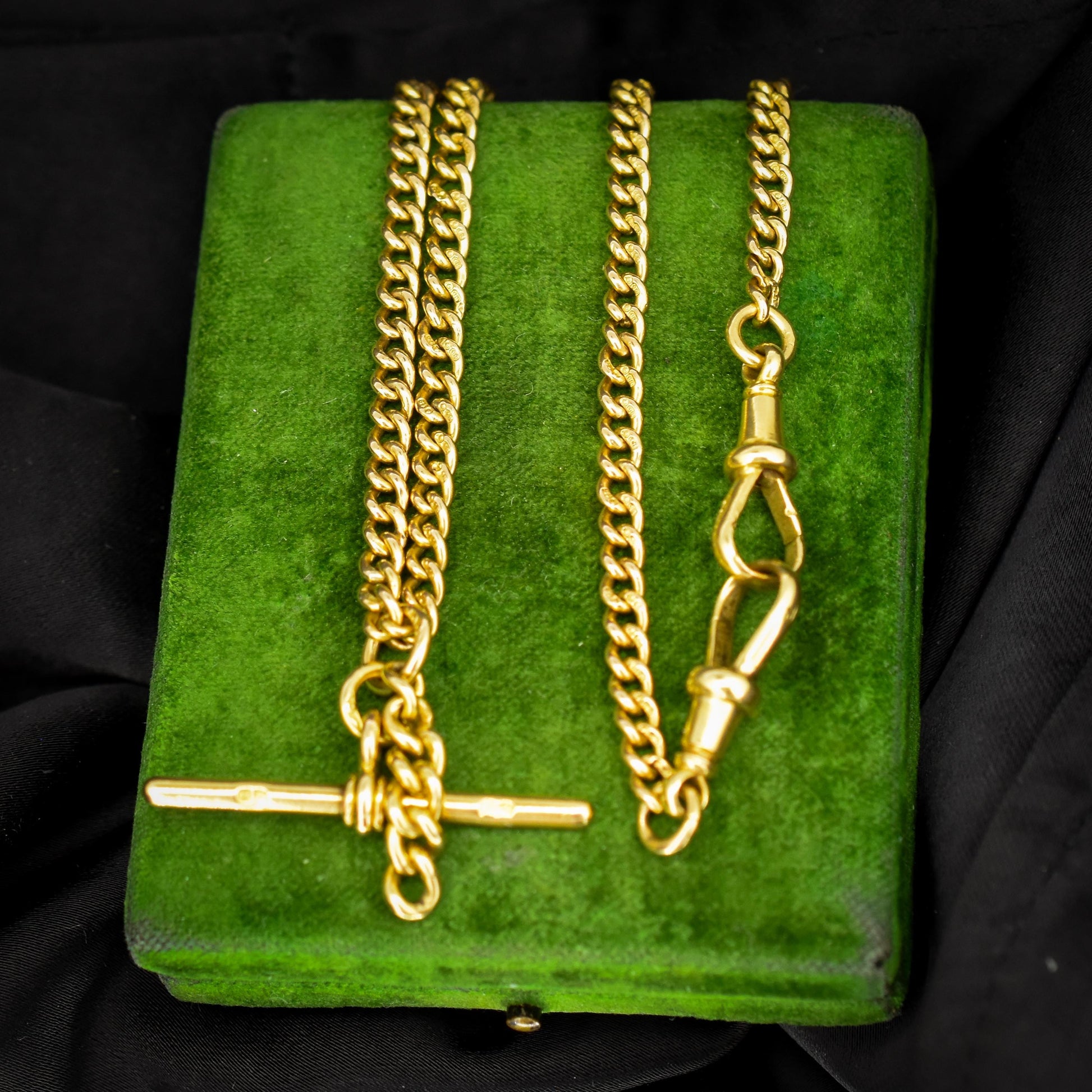 Antique 18ct Yellow Gold Curb Link Albert Watch Chain Necklace | 16"