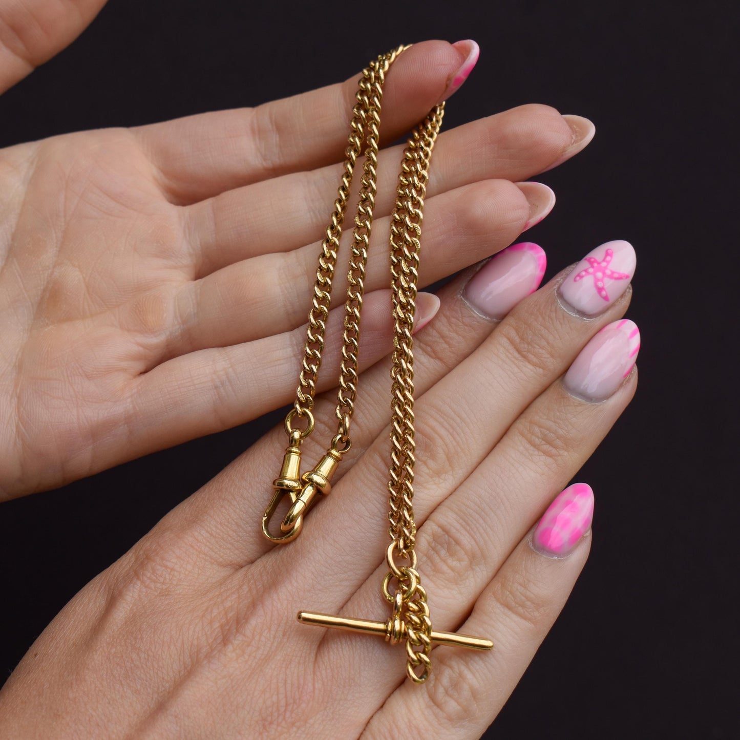 Antique 18ct Yellow Gold Curb Link Albert Watch Chain Necklace | 16"
